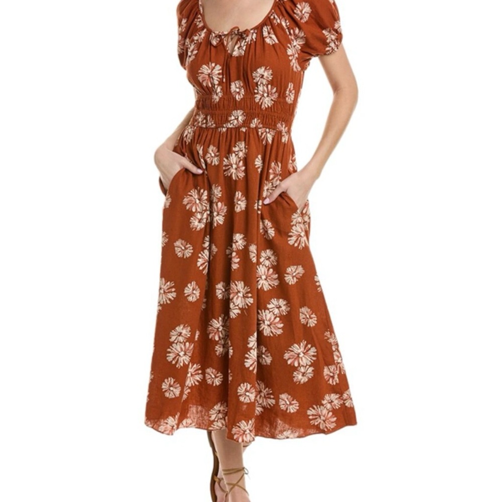 Madewell Sophia Floral Linen-Blend Floral Midi Dress